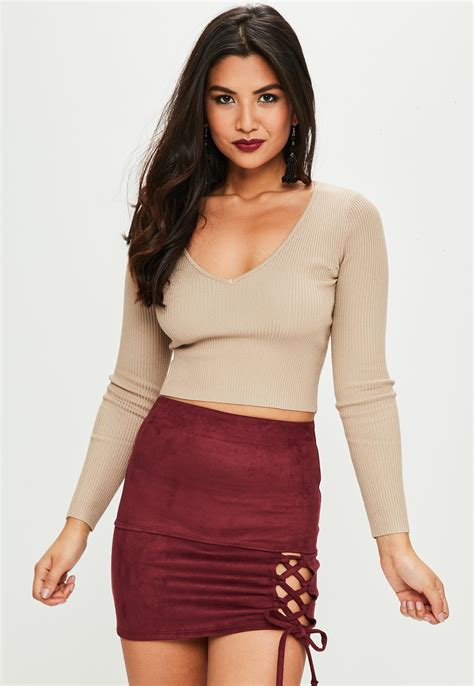 Lyst Missguided Burgundy Faux Suede Mini Skirt