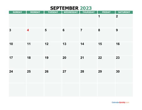 September 2023 Printable Calendar Calendar Quickly