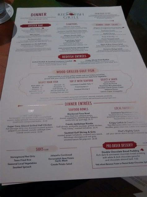 Menu At Red Fish Grill Restaurant New Orleans