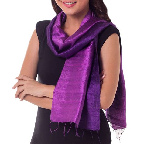 Handmade Purple Silk Scarf From Thailand Violet Duality Purple Silk Scarf Purple Silk