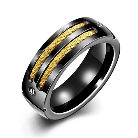 Epicfeat Mens Black Titanium Stainless Steel Rings Cables Screw