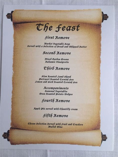 Medieval Banquet Food Menu Barnratu