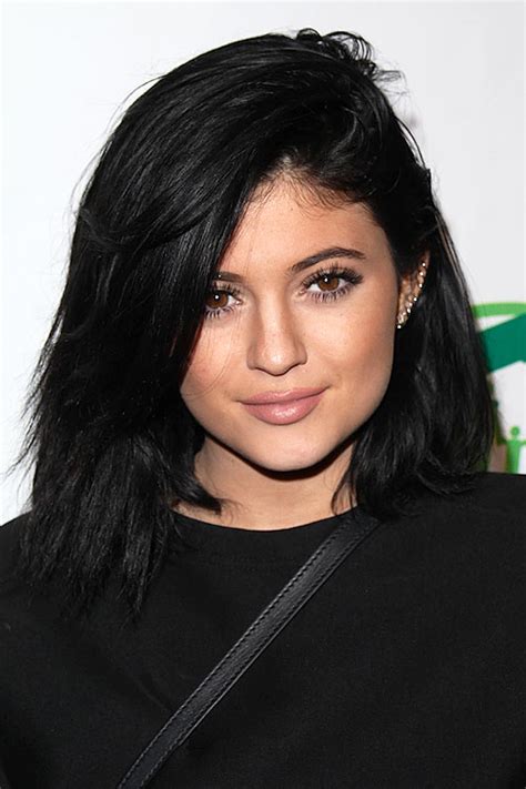 Kylie Jenner Straight Black Messy Side Part Hairstyle Steal Her Style