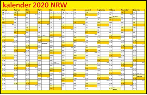 Ihnen fehlt ein kalender für das neue jahr, sie benötigen jedoch eher einen zweckmässigen kalender samt feiertagen zum ausdrucken statt einen teuren. Jahreskalender 2020 NRW Zum Ausdrucken | Druckbarer 2021 ...