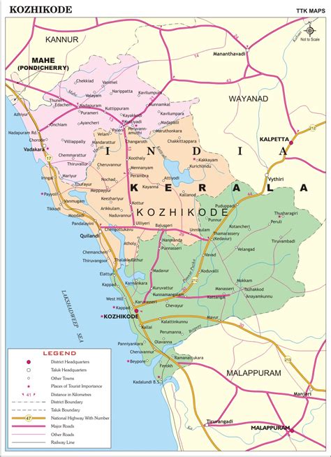 Kozhikode District Map Kerala District Map With Important Places Of