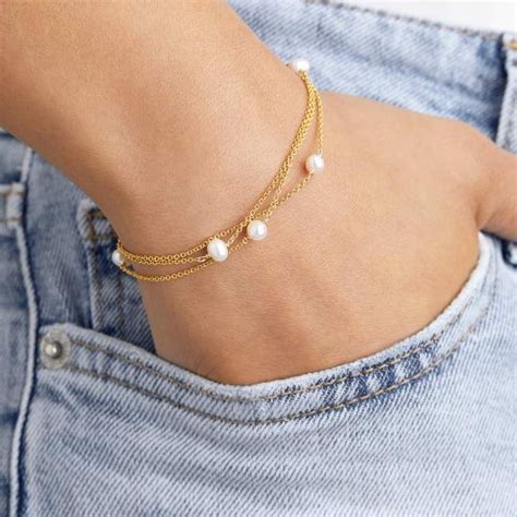 Lily Roo Solid Gold Layered Pearl Bracelet Sterling Silver