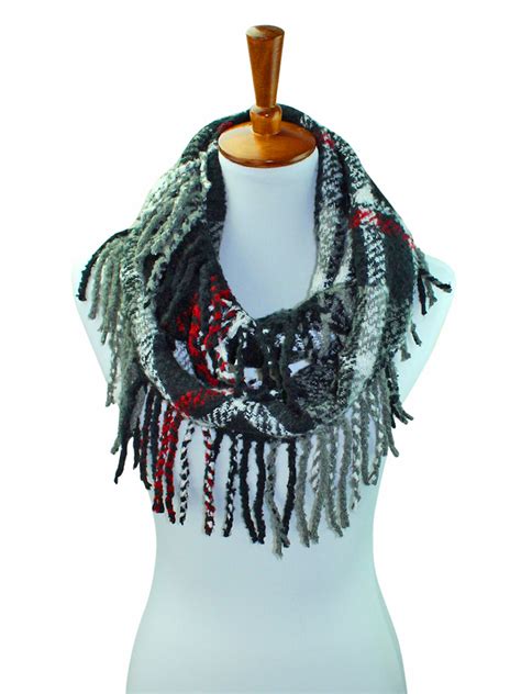 This scarf is made out of yarn, but it's not knit in a traditional way… it's created using your arm! KNIT PLAID INFINITY SCARF WITH FRINGE FINISH | eBay