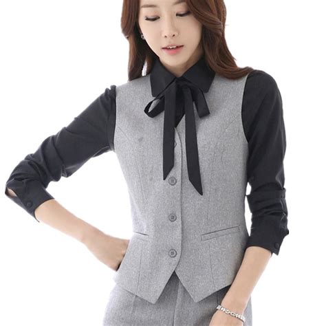 Buy Large Size 5xl Brief Gray Work Female Vest V Neck Black Formal Waistcoat