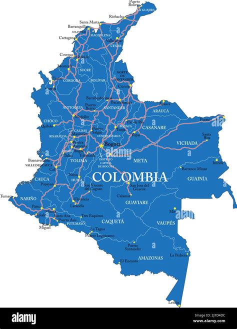 Carte vectorielle très détaillée de la Colombie avec régions