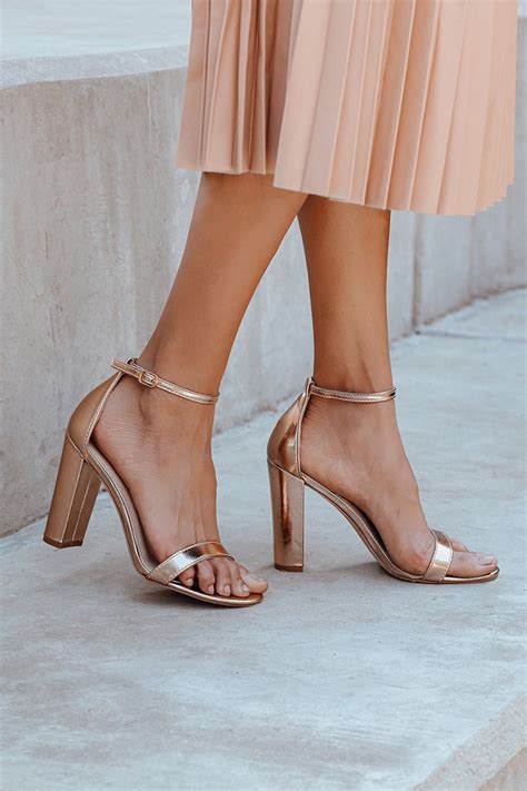 Sexy Rose Gold Heels Ankle Strap Heels Single Sole Heels Lulus