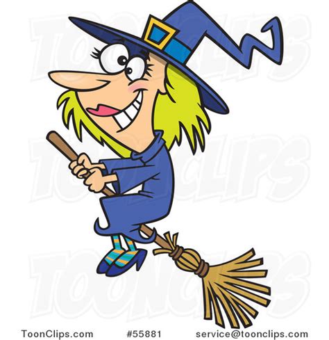 Cartoon Happy Halloween Good Witch Flying On A Broom 55881 By Ron Leishman