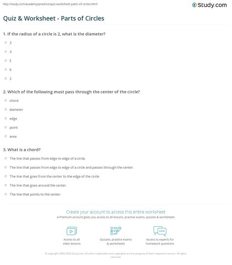 Quiz & Worksheet - Parts of Circles | Study.com