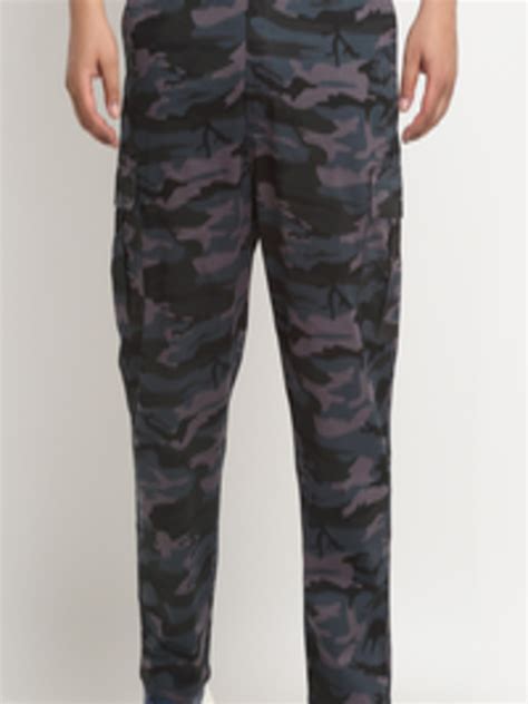 Buy Pluss Men Olive Green And Purple Camouflage Printed Cotton Cargo Trousers Trousers For Men