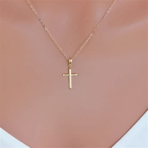 14k Real Gold Cross Necklace Cross Pendent Or Necklace Etsy
