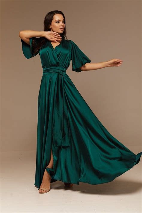 Emerald Green Silk Full Wrap Maxi Dress Summer Bridesmaid Etsy Uk