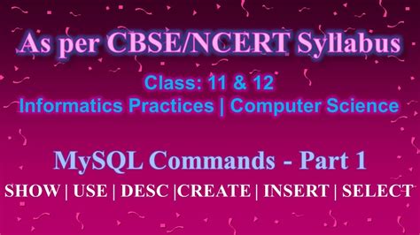 Mysql Commands Part1 Class 11 Class 12 Informatics Practices