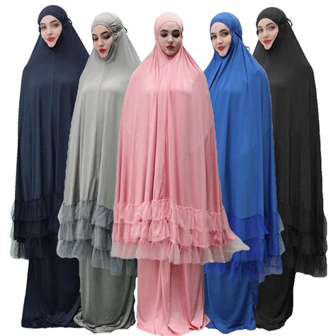 Muslim Hijab Abaya 2 Pieces Dress Islamic Prayer Jilbab Modest Full Cover Burqas Middle East