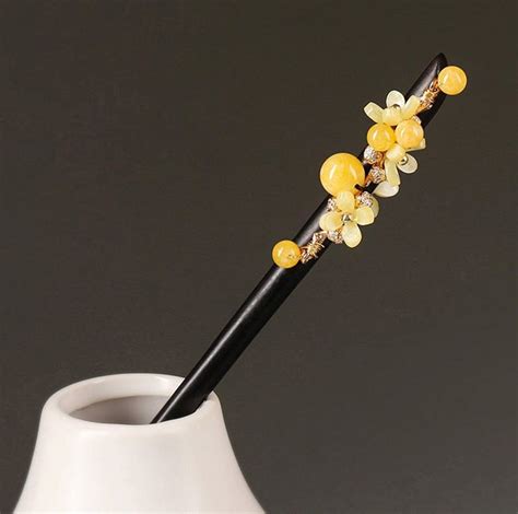 Vintage Ebony Hair Stick Chinese Jade Hairpin Floral Etsy