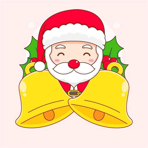 Premium Vector Cute Santa Claus With Big Golden Bell Chibi Character