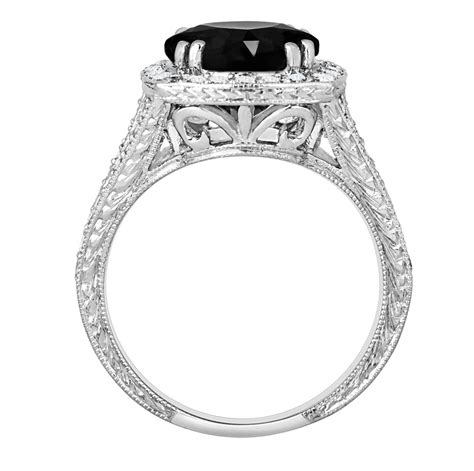 Platinum Fancy Black Diamond Engagement Ring Antique Vintage Style Hand