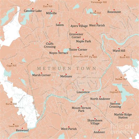 Ma Essex Methuen Town Vector Road Map Digital Art By Frank Ramspott