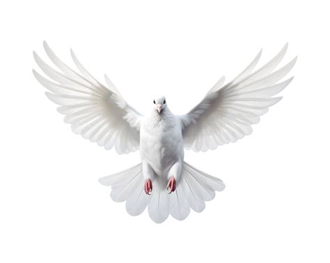 White Dove Flying Free With Open Wings Front View Isolated On A