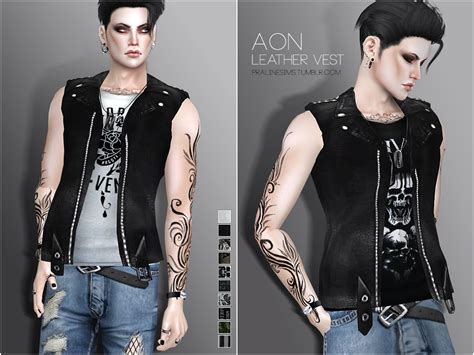 Aon Male Leather Vest For The Sims 4 Sims 4 Male Clothes Sims 4