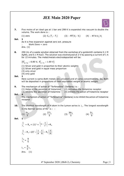 Instructions to candidates do not open this question paper until you are told to do so. Solved JEE Main 2020 Chemistry Paper Shift 2 (Sept 4) - Download PDF