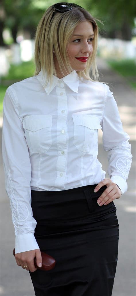 Pin By Magik Dragon On Buttoned Up Ladies Women White Blouse Blouses