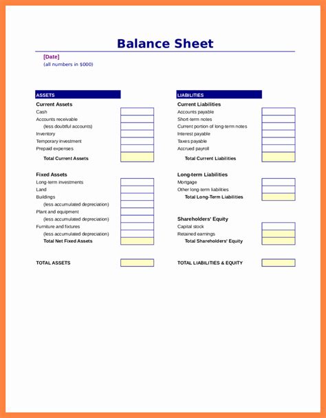 Sample Balance Sheet Format Excel Ufreeonline Template
