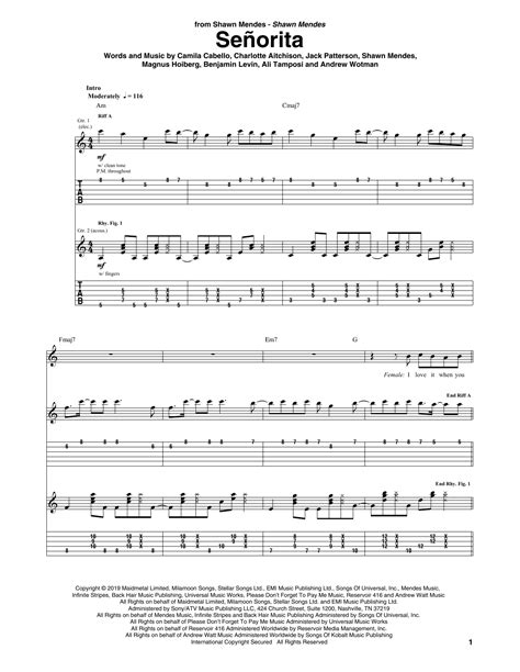 Señorita By Shawn Mendes And Camila Cabello Guitar Tab Guitar Instructor