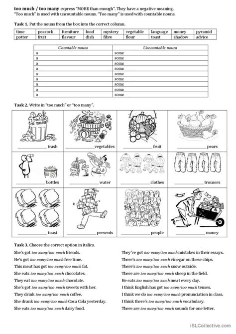 Too Muchtoo Many English Esl Worksheets Pdf And Doc