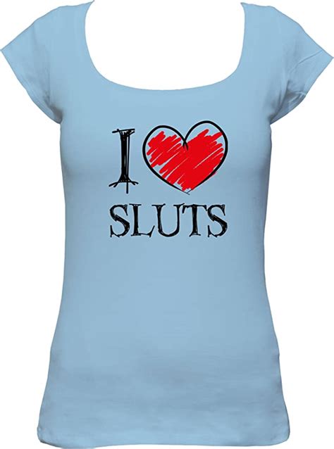 I Love Sluts Fun Damen Boat Neck T Shirt Amazon De Bekleidung