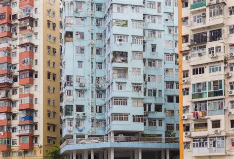 Colourful Tiny City Apartments In Hong Kong Editorial Stock Image
