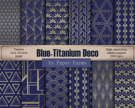 Art Deco Digital Paper Art Deco Scrapbook Paper Blue Etsy