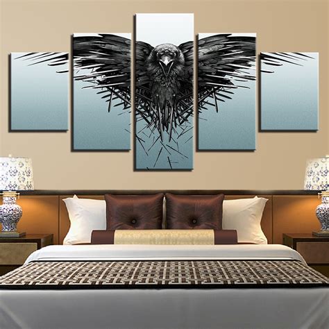 5 Panels Game Of Thrones Three Eyed Raven Canvas Painting Prints Framed
