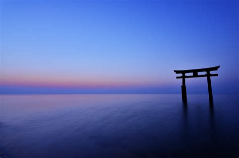Japan Asian Architecture Arch Gates Blue Horizon Night Sea Sky
