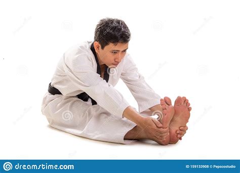 Pike Position Martial Artist Straight Out Legs Stretching Isolated