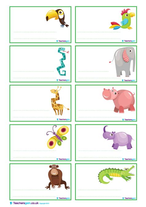 Free Jungle animal labels in three different colours. These can be used