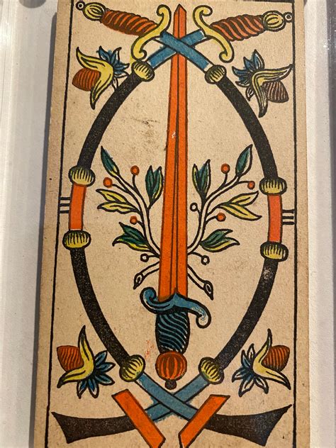 “3 Of Swords” Historical Antique Hand Painted Tarot Card 1890s