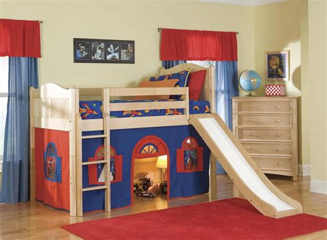 Toddler Low Loft Bunk Beds With Slide For Boys And Girls