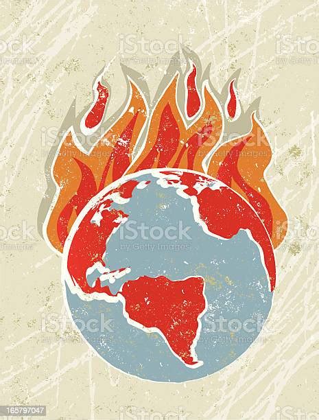 World Globe With Flames Global Warming Stock Illustration Download