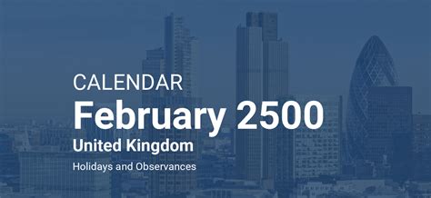February 2500 Calendar United Kingdom