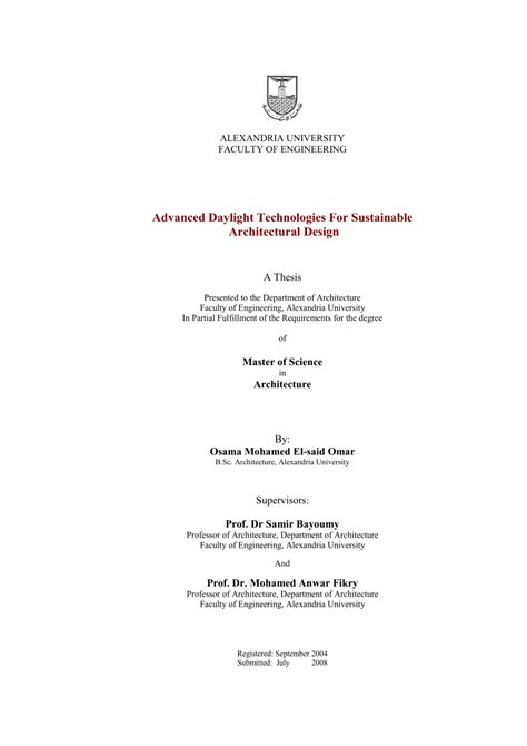 Pdf Master Thesis Advanced Daylight Technologies For Sustainable