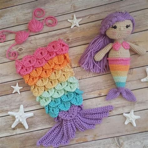 Custom Crochet Newborn Rainbow Mermaid Photo Prop With Doll Newborn