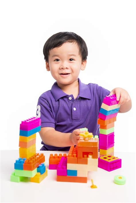Kid Boy Playing With Blocks From Toy Constructor Stock Image Image Of