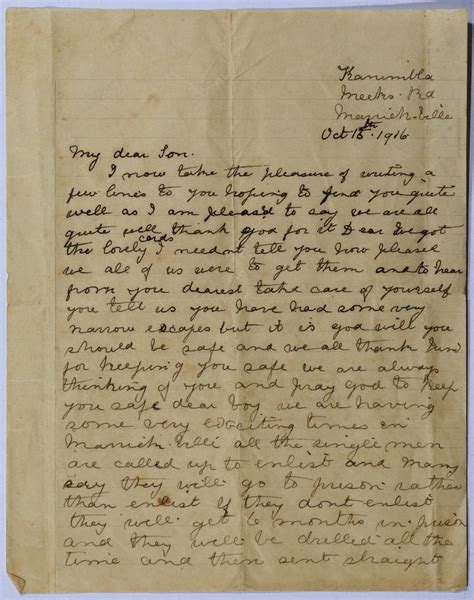 Letter To My Dear Son From Mother University Of Wollongong Archives