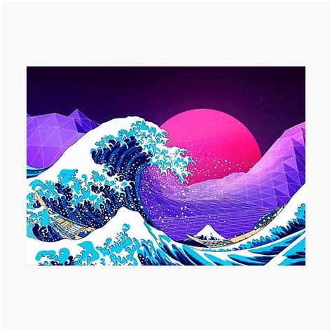 Synthwave Space The Great Wave Off Kanagawa Synthwavevaporwave