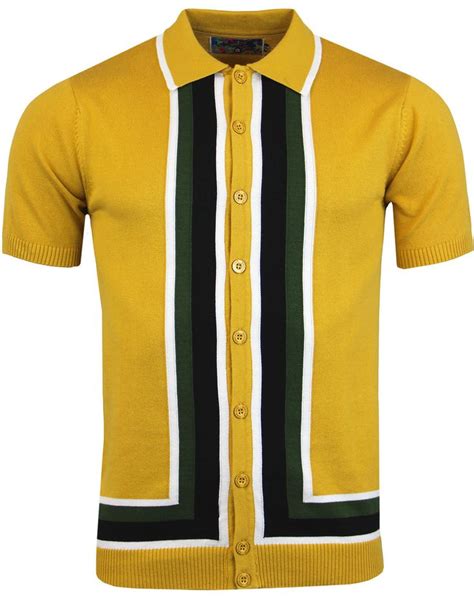 Madcap England Screamin Jay Retro 60s Mod Square Stripe Knit Polo