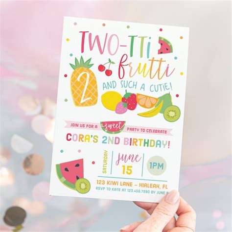 Twotti Frutti 2nd Birthday Invitation Twotti Fruity Tropical Etsy